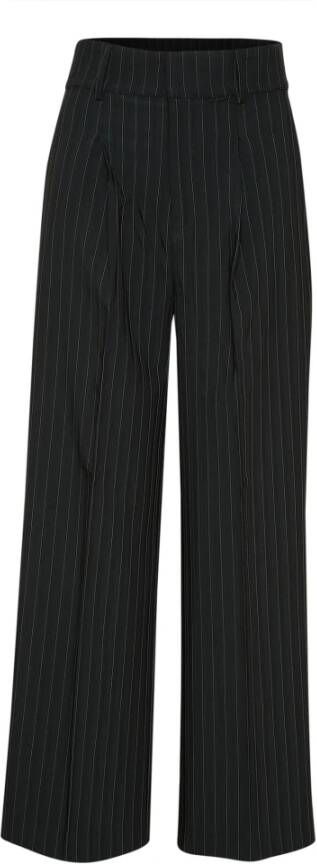 My Essential Wardrobe Hoge taille zwarte gestreepte broek Zwart Dames