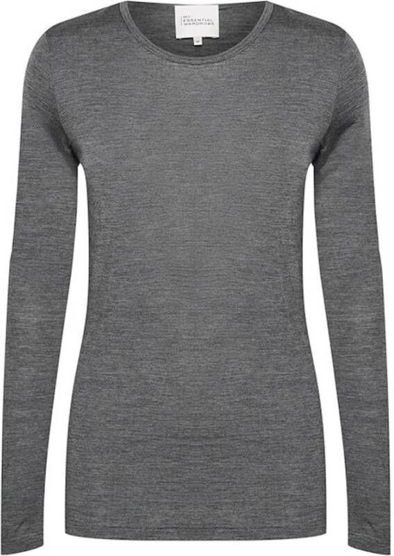 My Essential Wardrobe Zachte Wolmix Lange Mouw Blouse Gray Dames