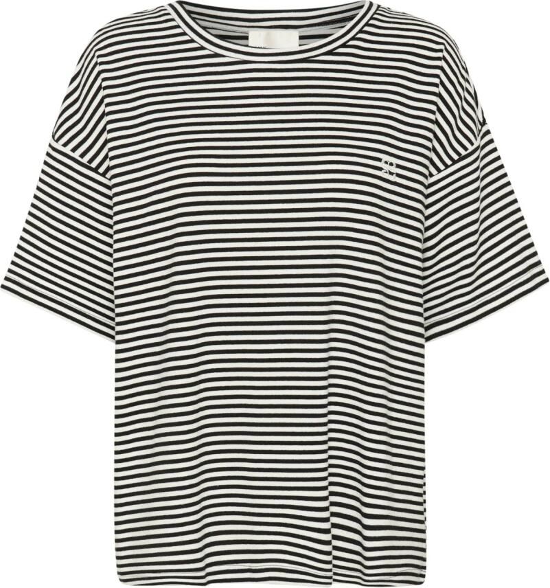 My Essential Wardrobe Geborduurde Tee Zwart met Witte Strepen Black Dames - Foto 5
