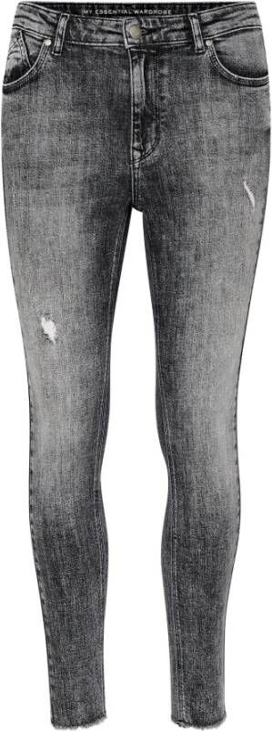 My Essential Wardrobe Slim Fit High Rise Grijze Jeans met Versleten Details Grijs Dames