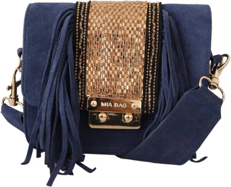My Image Art MIA Blue Suede Gold Applique Logo Shoulder Handbag Bag Blauw Dames