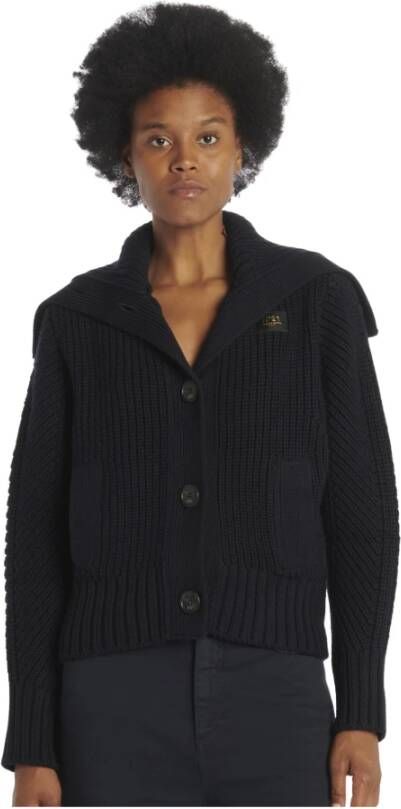N21 Blauwe Geribbelde Wollen Jas met Knopen Blauw Dames