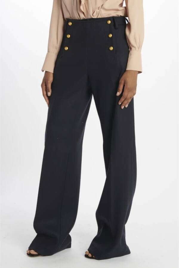 N21 Blauwe Wollen Broek met Gouden Knopen Blauw Dames