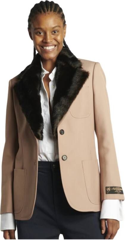 N21 Blazer met bontkraag in vleeskleur Pink Dames