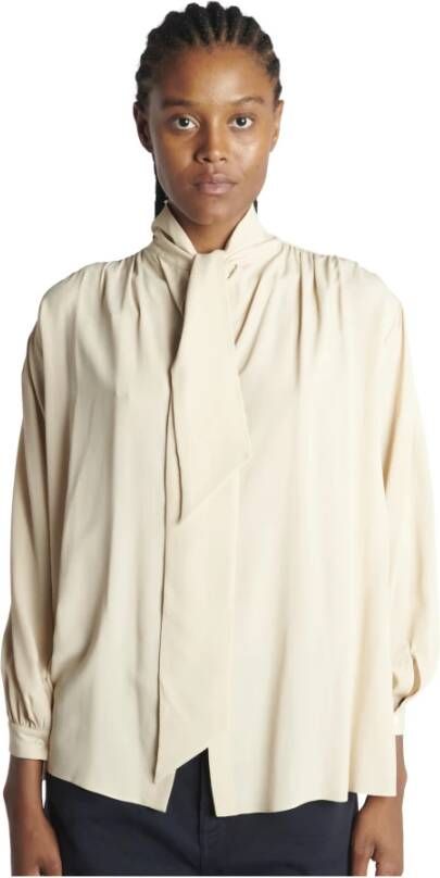 N21 Ivoor Hoge Hals Plastron Shirts Beige Dames