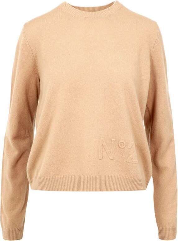 N21 Effen Trui met Lange Mouwen Beige Dames