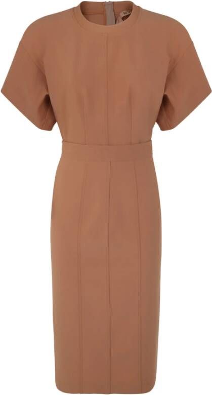 N21 Round Neck Short Sleeve Dress Bruin Dames