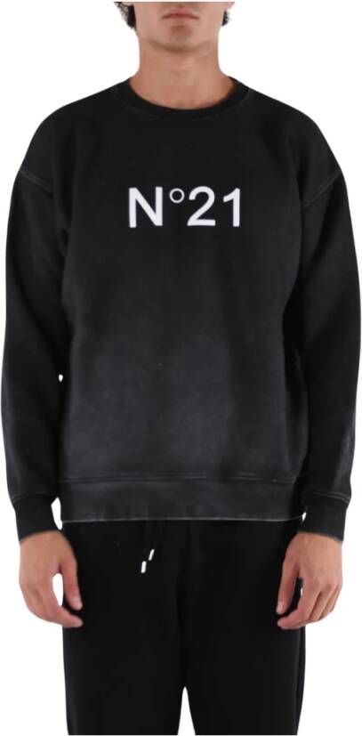N21 Acid Wash Logo Sweatshirt Blue Heren