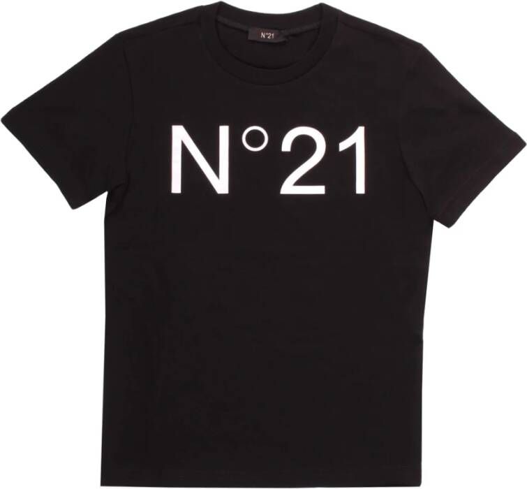N21 Zwarte korte mouwen katoenen T-shirt Black Dames