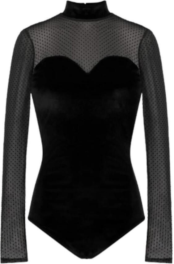 Naf Fluwelen Body met Transparante Details Black Dames