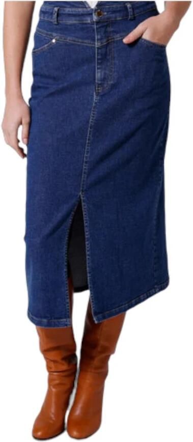 Naf Lange Denim Rok met Klassieke Rechte Snit Blue Dames - Foto 3