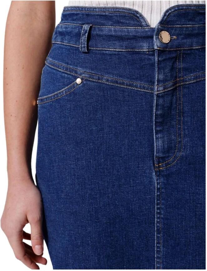 Naf Lange Denim Rok met Klassieke Rechte Snit Blue Dames