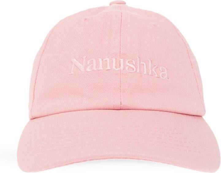 Nanushka Roze Geborduurd Logo Katoenen Hoed Pink Dames