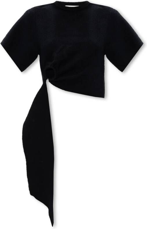 Nanushka Zwarte Shirt met Asymmetrische Zoom en Ringversiering Black Dames