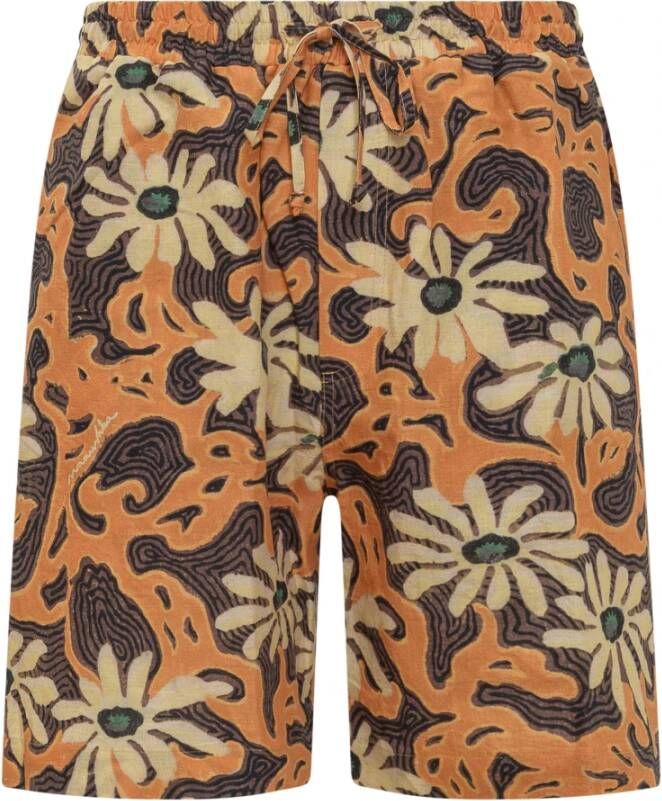 Nanushka Gedrukte linnen blend Bermuda shorts Oranje Heren