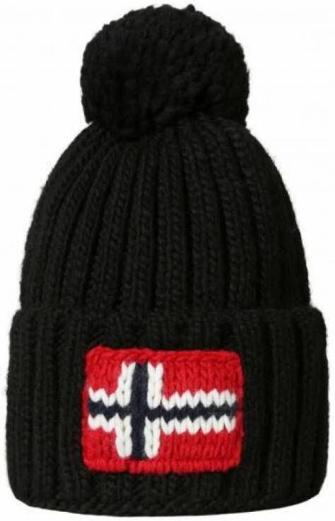Napapijri Stijlvolle Zwarte Wol Pompon Muts Borduurwerk Black Heren - Foto 4