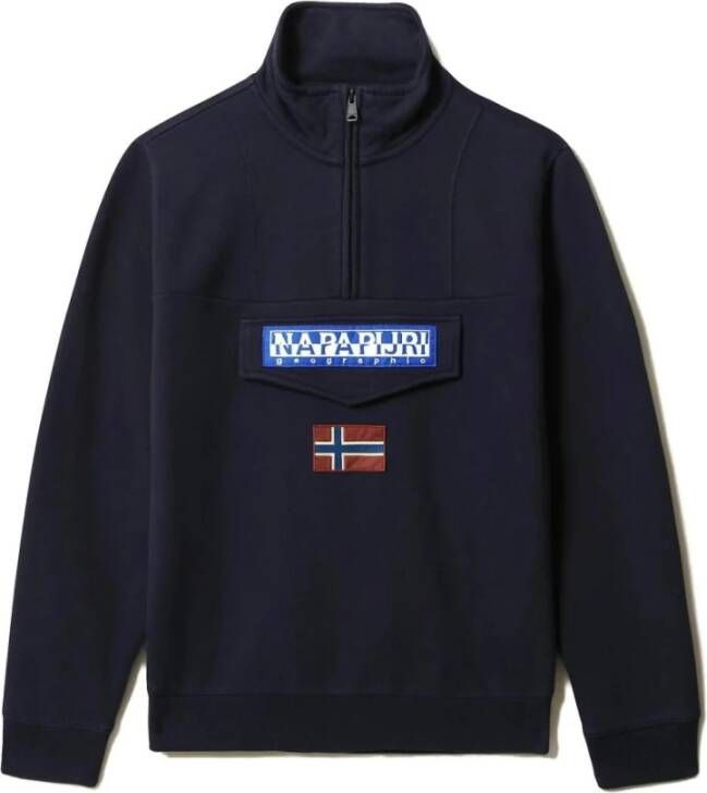 Napapijri Heren Half-Zip Sweater met Centrale Zak Blue Heren