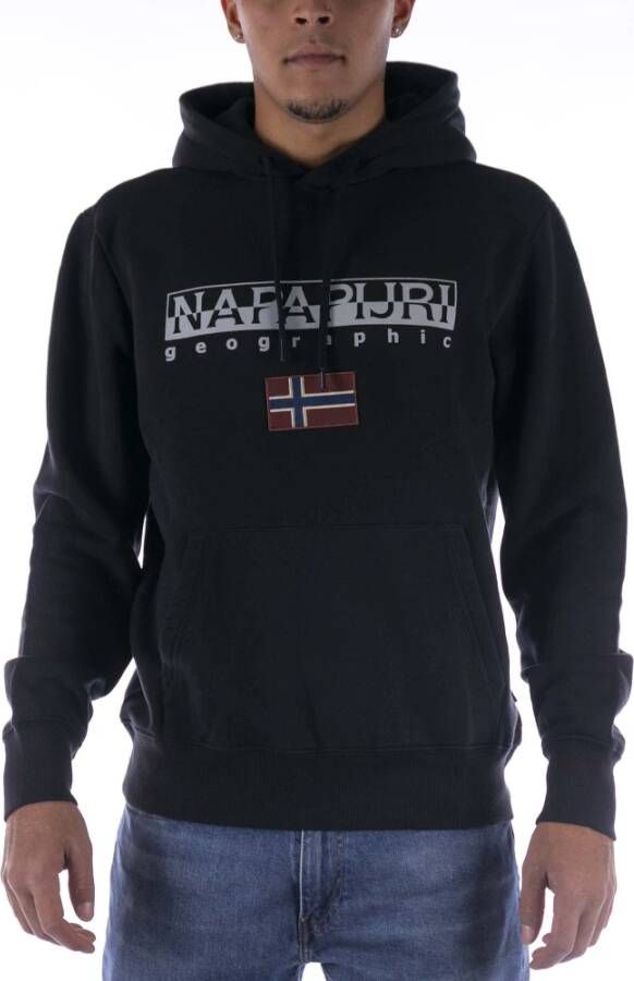 Napapijri Zwart sweatshirt met capuchon en logo Black Heren