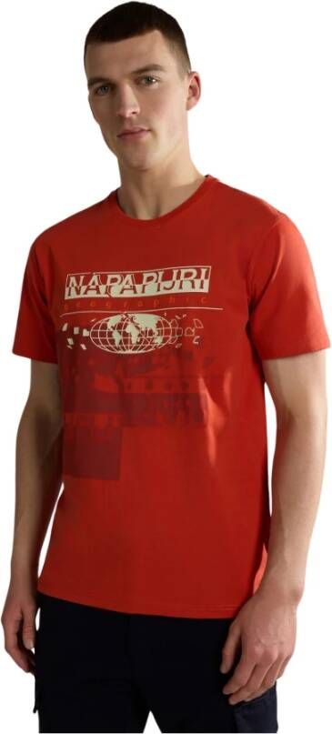 Napapijri Korte mouw T-shirt voor mannen Rood Heren