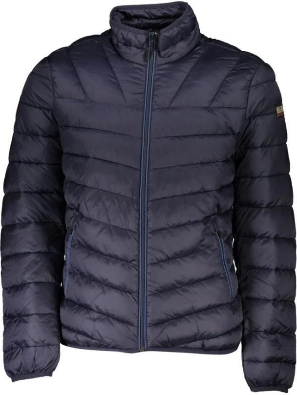 Napapijri Marineblauwe Gewatteerde Jas met Hoge Kraag en Rits Marineblauwe gewatteerde jas met hoge kraag en rits Blue Green Heren