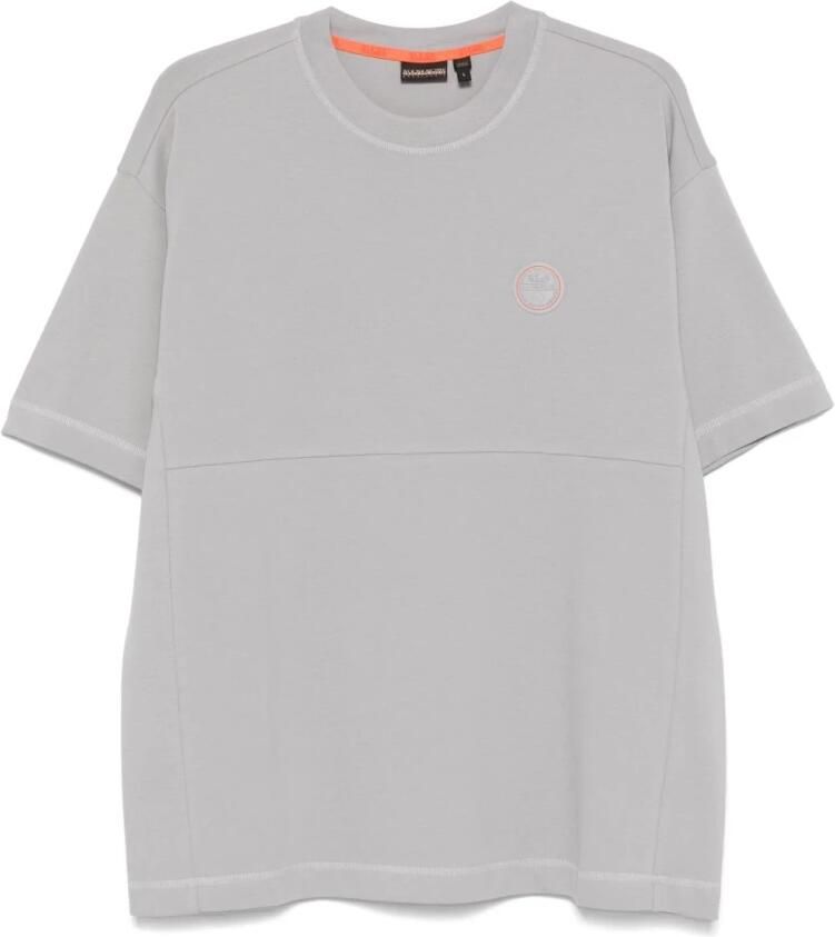 Napapijri Grijze Logo Patch Crew Neck T-shirts Gray Heren - Foto 4