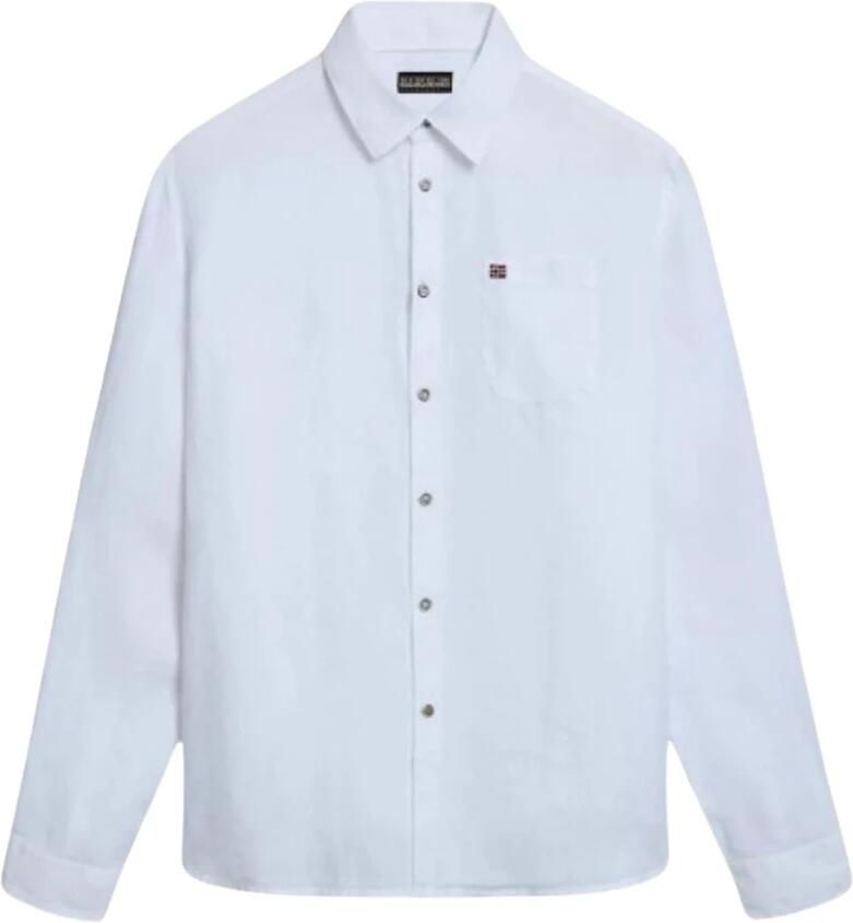 Napapijri Witte Linnen Overhemd Lange Mouwen White Heren