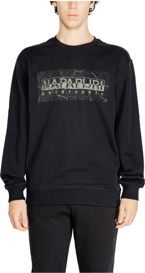 Napapijri Zwarte Katoenen Sweatshirt Losse Pasvorm Ronde Hals Print Logo Black Heren - Foto 3
