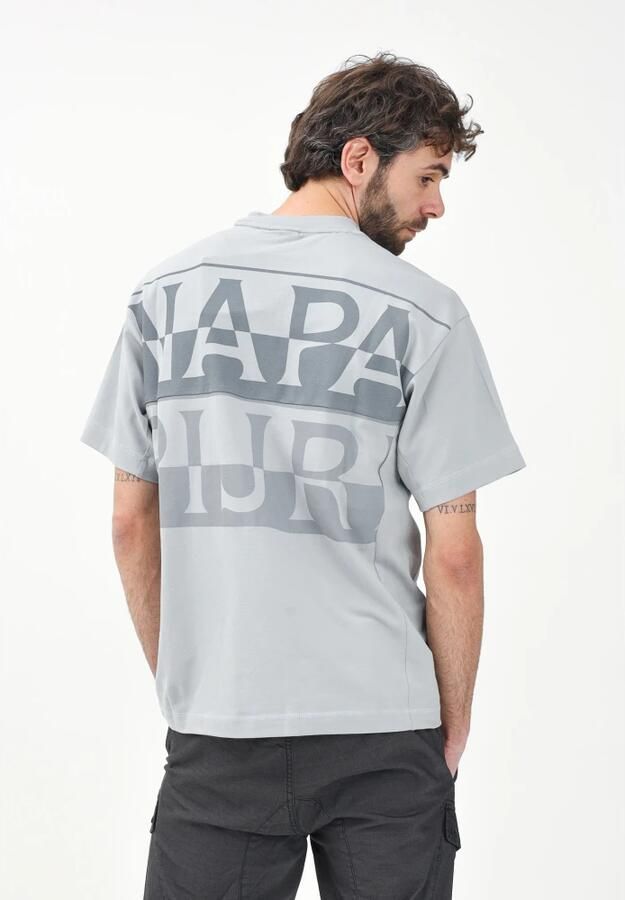Napapijri Grijze Logo Patch Crew Neck T-shirts Gray Heren