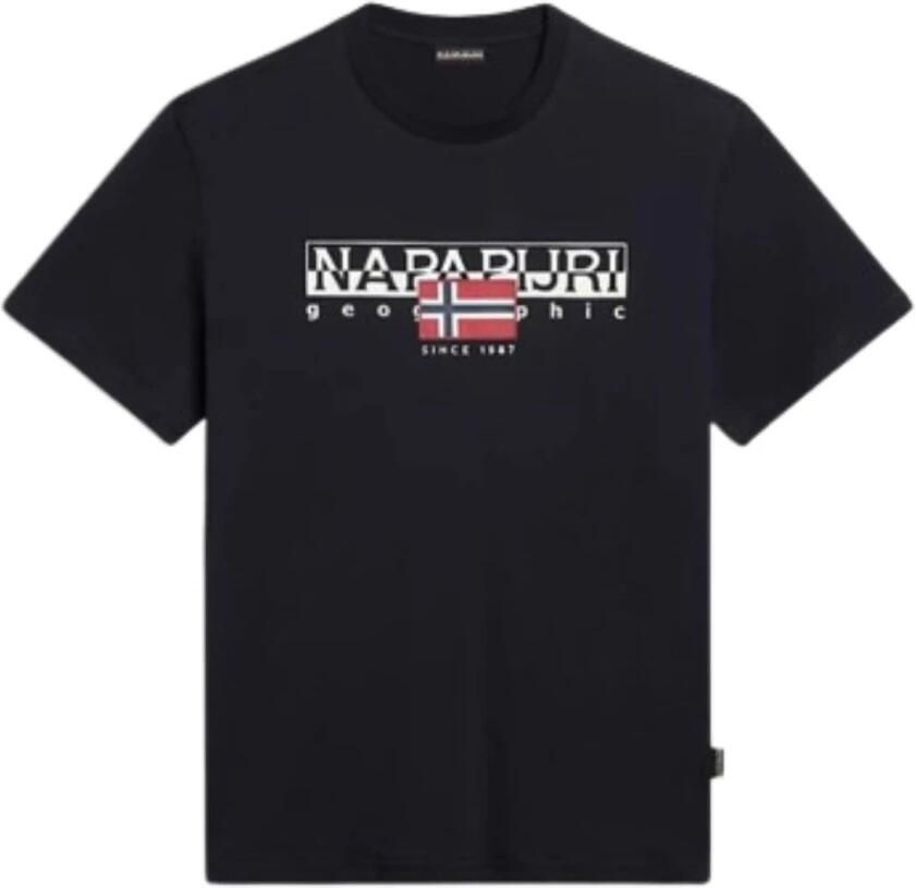 Napapijri Zwarte Katoenen T-shirt Korte Mouw Ronde Hals Black Heren - Foto 3