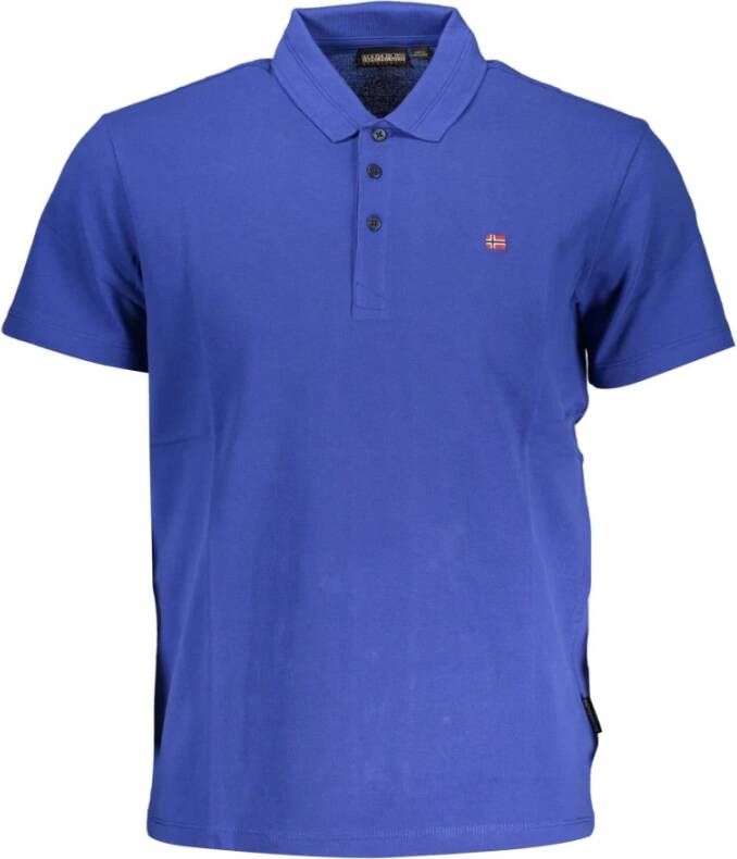 Napapijri Blauw Katoenen Polo Shirt Logo Borduurwerk Blue Heren
