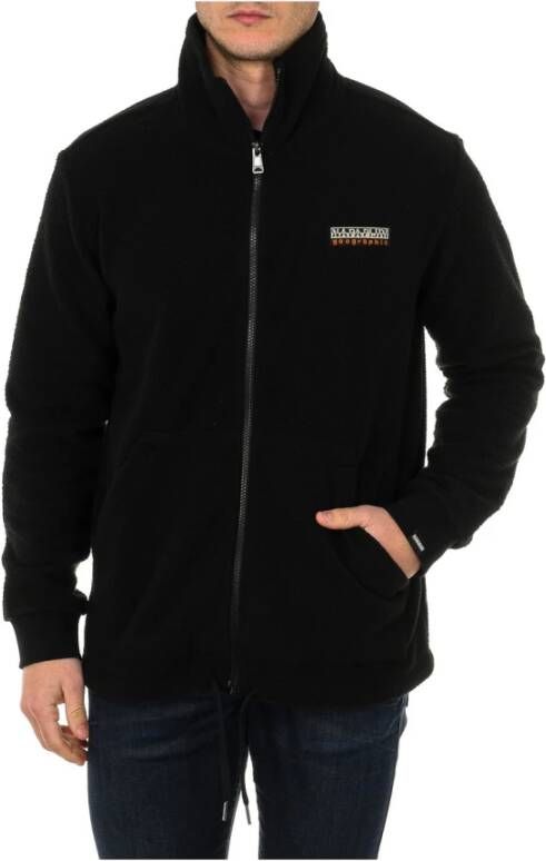 Napapijri Zwarte sweatshirt met hoge kraag en merkpatch Black Heren