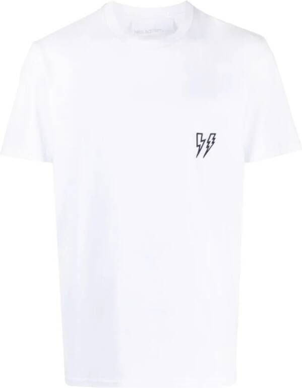 Neil Barrett Geborduurd Thunderbolt Logo Crewneck T-Shirt White Heren