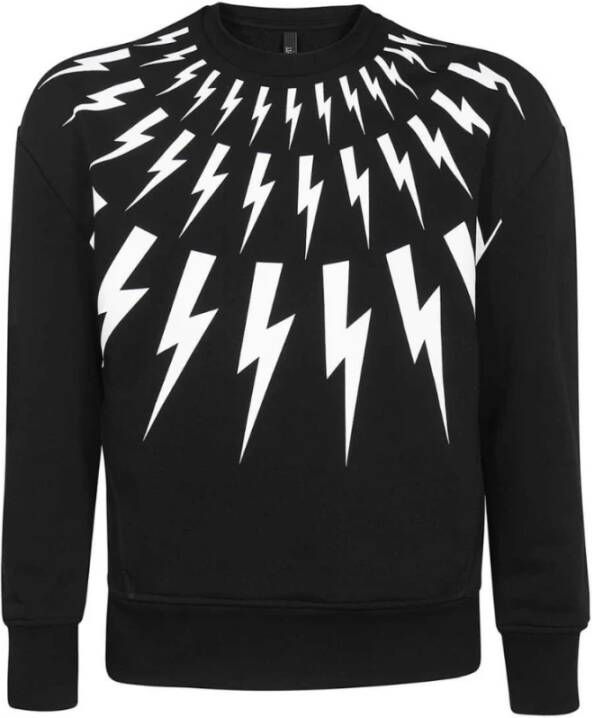 Neil Barrett Zwarte katoenen sweatshirt met bliksemprint Zwart Heren