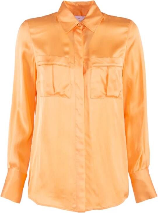 Nenette Satijnen Viscose Lange Mouw Shirt Orange Dames