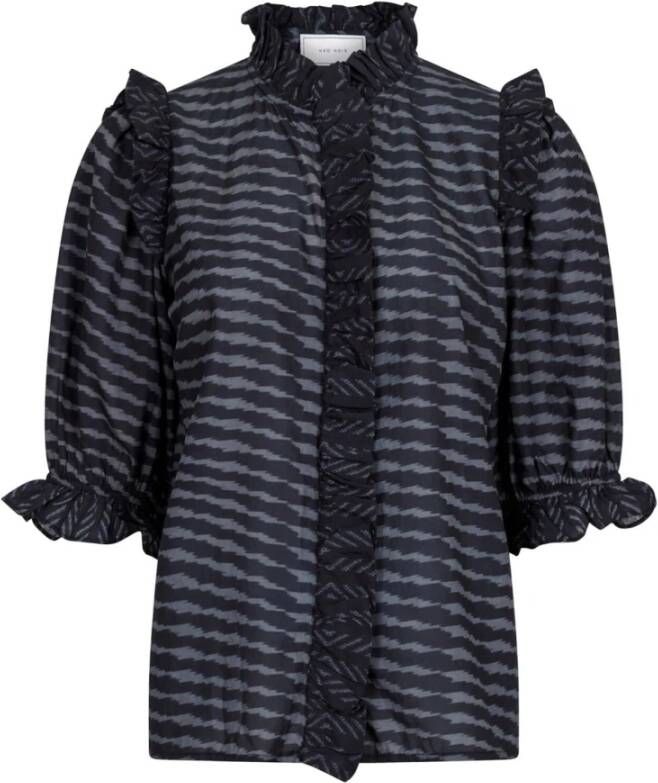 NEO NOIR Chacha Grafische Blouse 159955 Zwart Black Dames