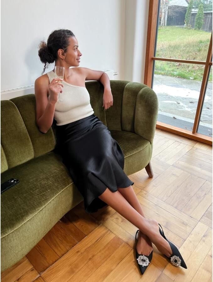 NEO NOIR Flatterende Bias Gesneden Rok Black Dames - Foto 5