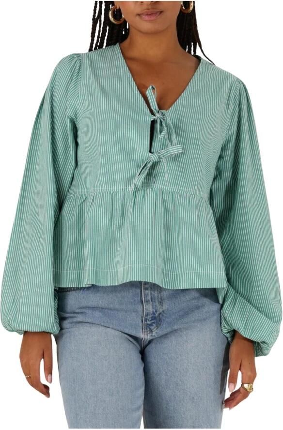 NEO NOIR Dames Blouses Esmee Small Stripe Blouse Groen - Foto 3