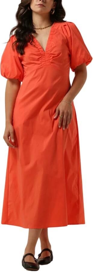 NEO NOIR Koraal Poplin Jurk met Gedrapeerd Detail Orange Dames - Foto 3