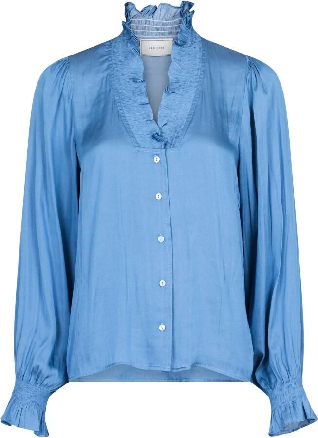 NEO NOIR Elegante Satijnen Blouse met Ruches Blue Dames