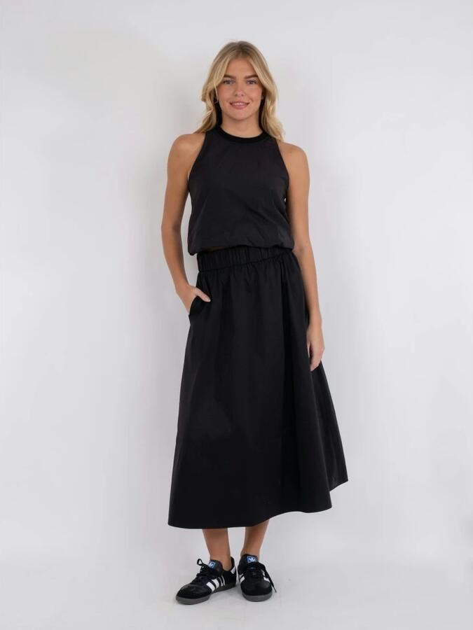 NEO NOIR Zwarte Poplin Midi Rok Yara Black Dames - Foto 3