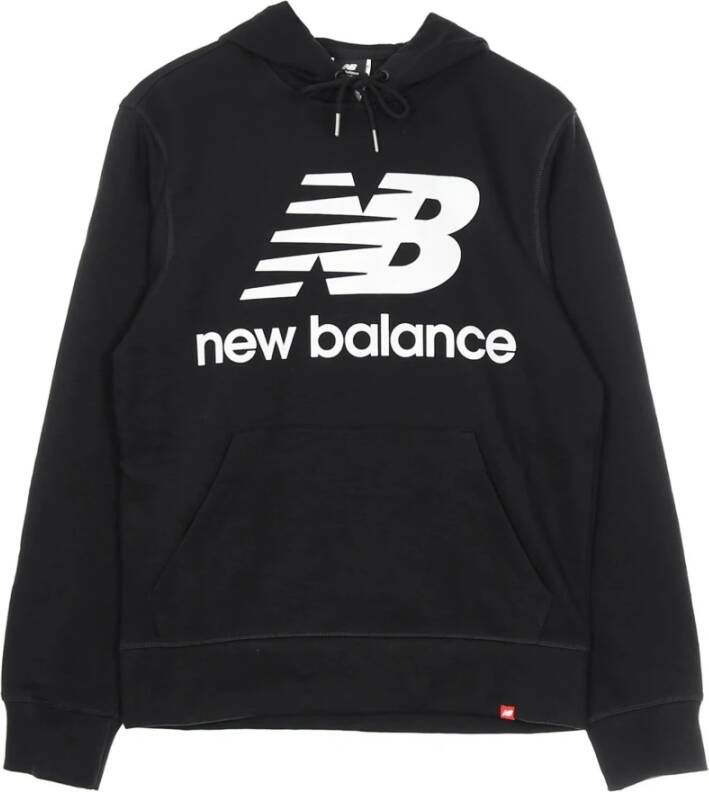New Balance Lichtgewicht Essentials Stacked Logo Pullover Hoodie met capuchon Black Heren