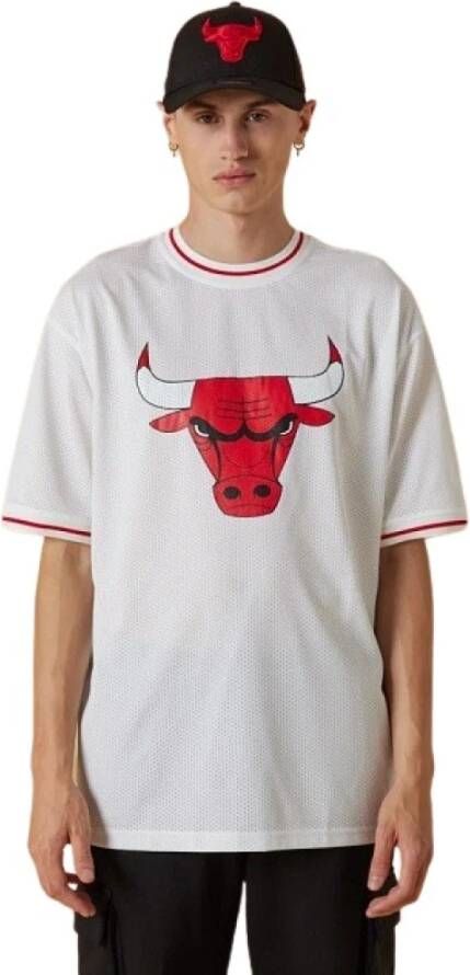 New era Korte mouw T-shirt Chicago Bulls Mesh Logo White Heren