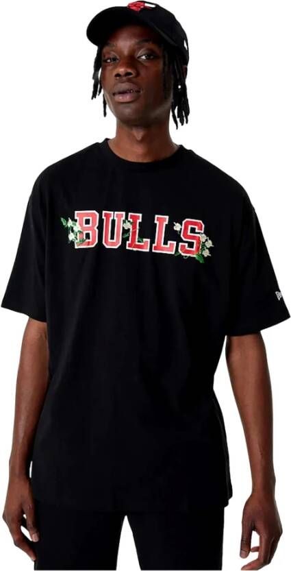New era Zwarte Bulls NBA Bloemen Grafisch T-shirt Black Unisex