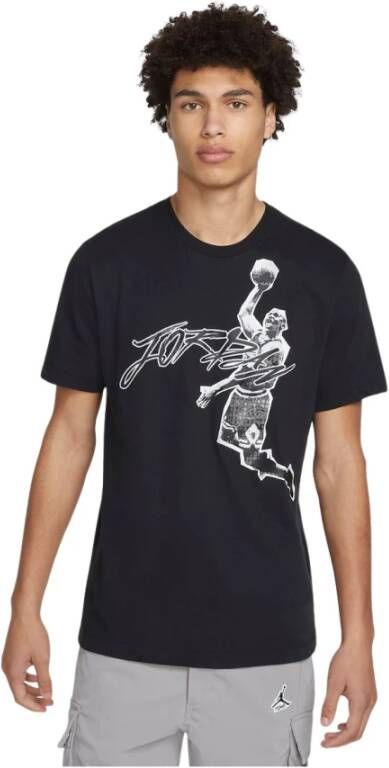 Jordan Crew Neck T-shirt Zwart Wit Print Black Heren
