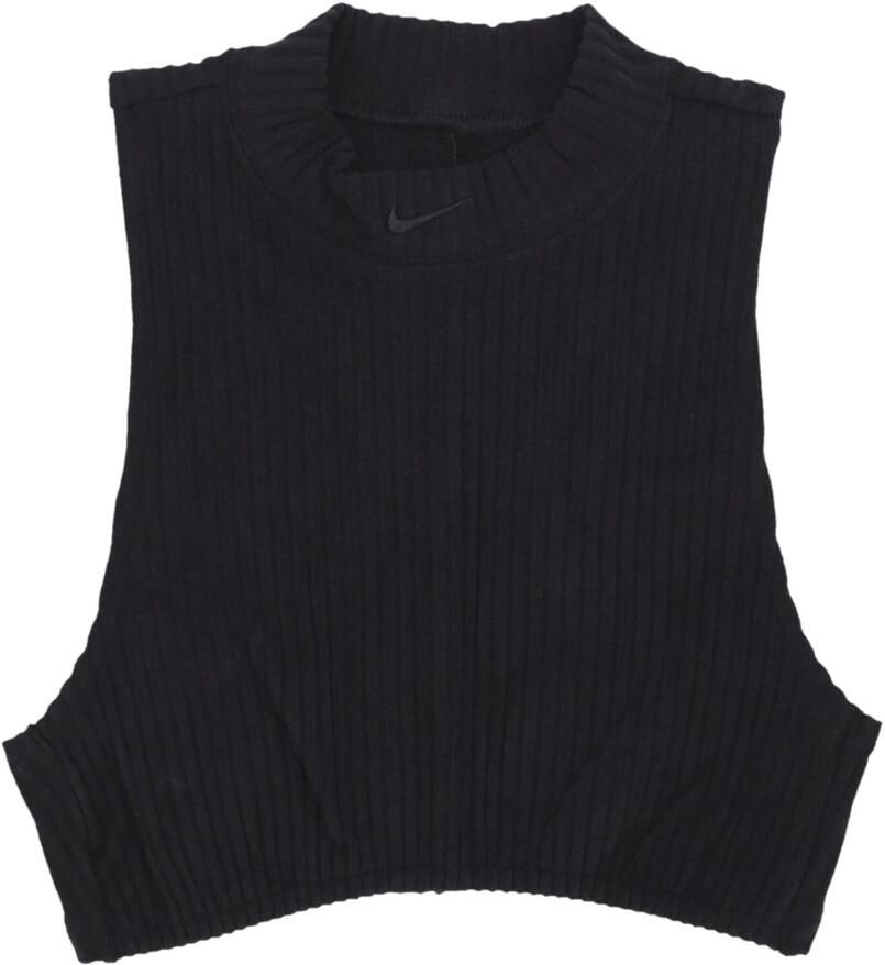 Nike Sportswear Chill Rib strakke korte tanktop met opstaande kraag voor dames Zwart