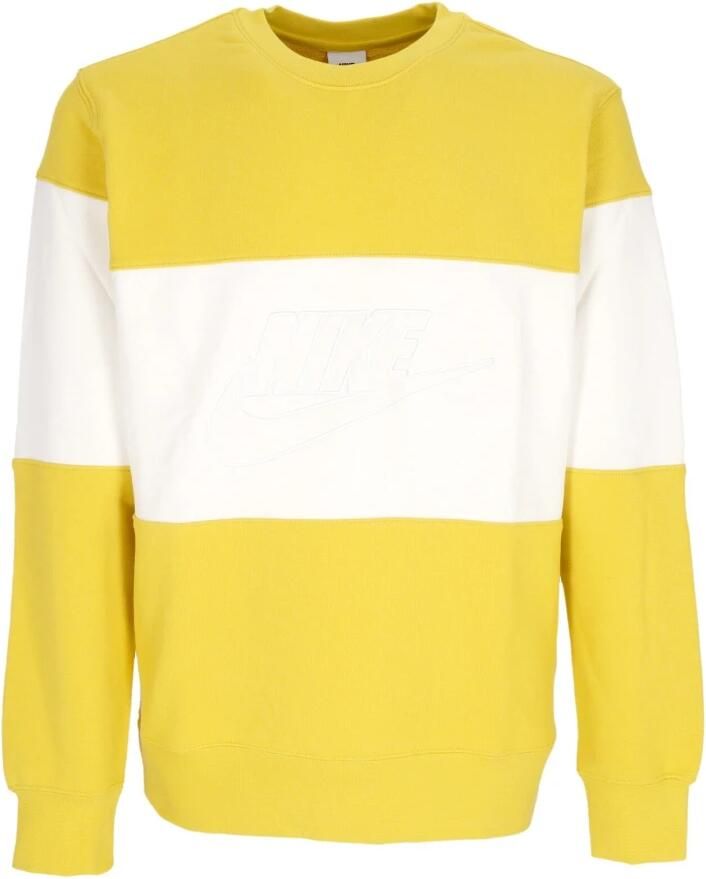Nike Club herenshirt van sweatstof met kleurblokken en ronde hals Geel