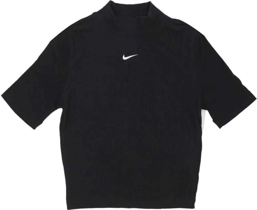 Nike Sportswear Essentials geribde damestop met hoge kraag en korte mouwen Zwart