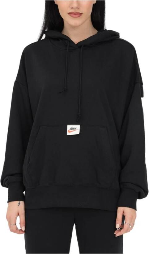 Nike Ruimvallende Terry Hoodie met Swoosh Logo Zwart Dames