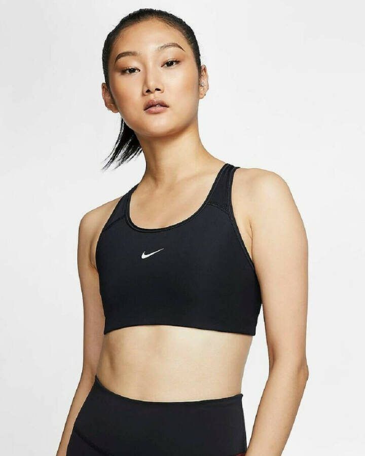 Nike Dri-FIT Swoosh Sport-bh met medium ondersteuning en pad uit één stuk Zwart