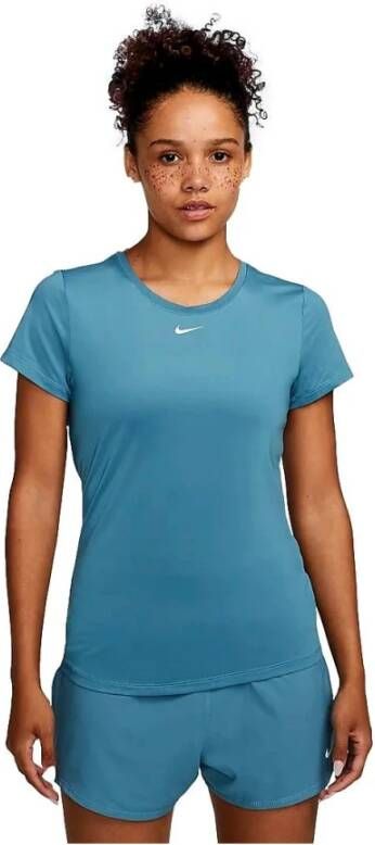 Nike Dri-FIT One Damestop met aansluitende pasvorm en korte mouwen Blauw